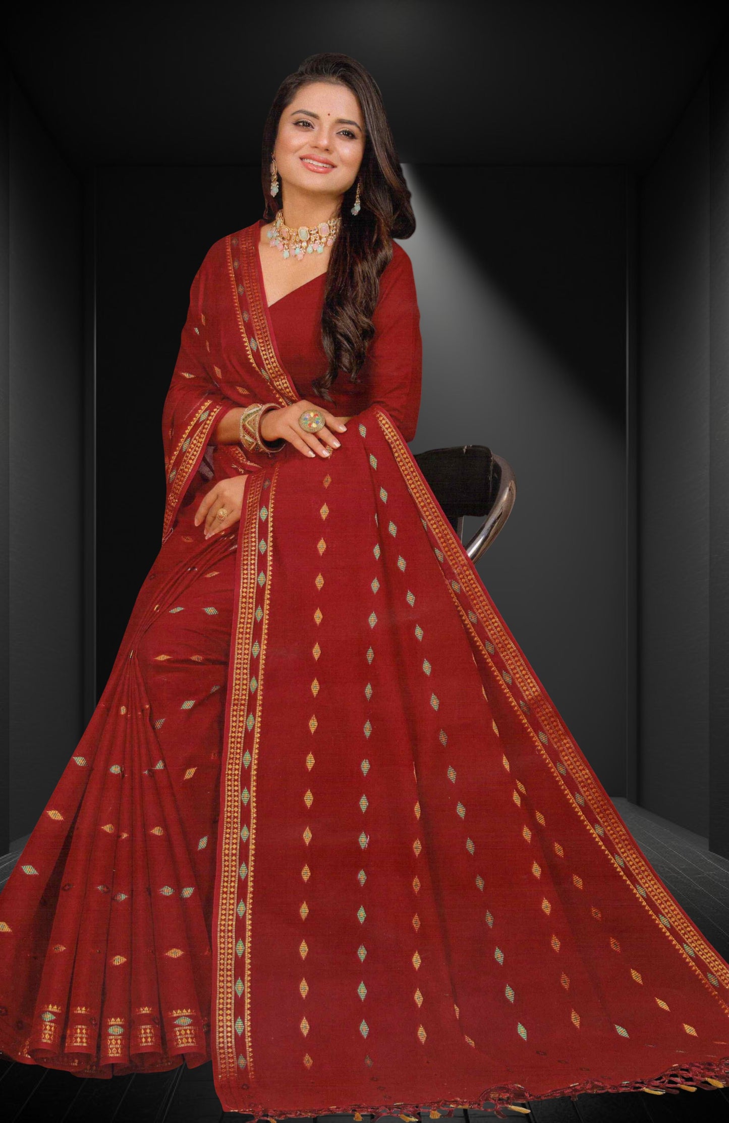 Pure Cotton Kaveri Light Weight Saree Red