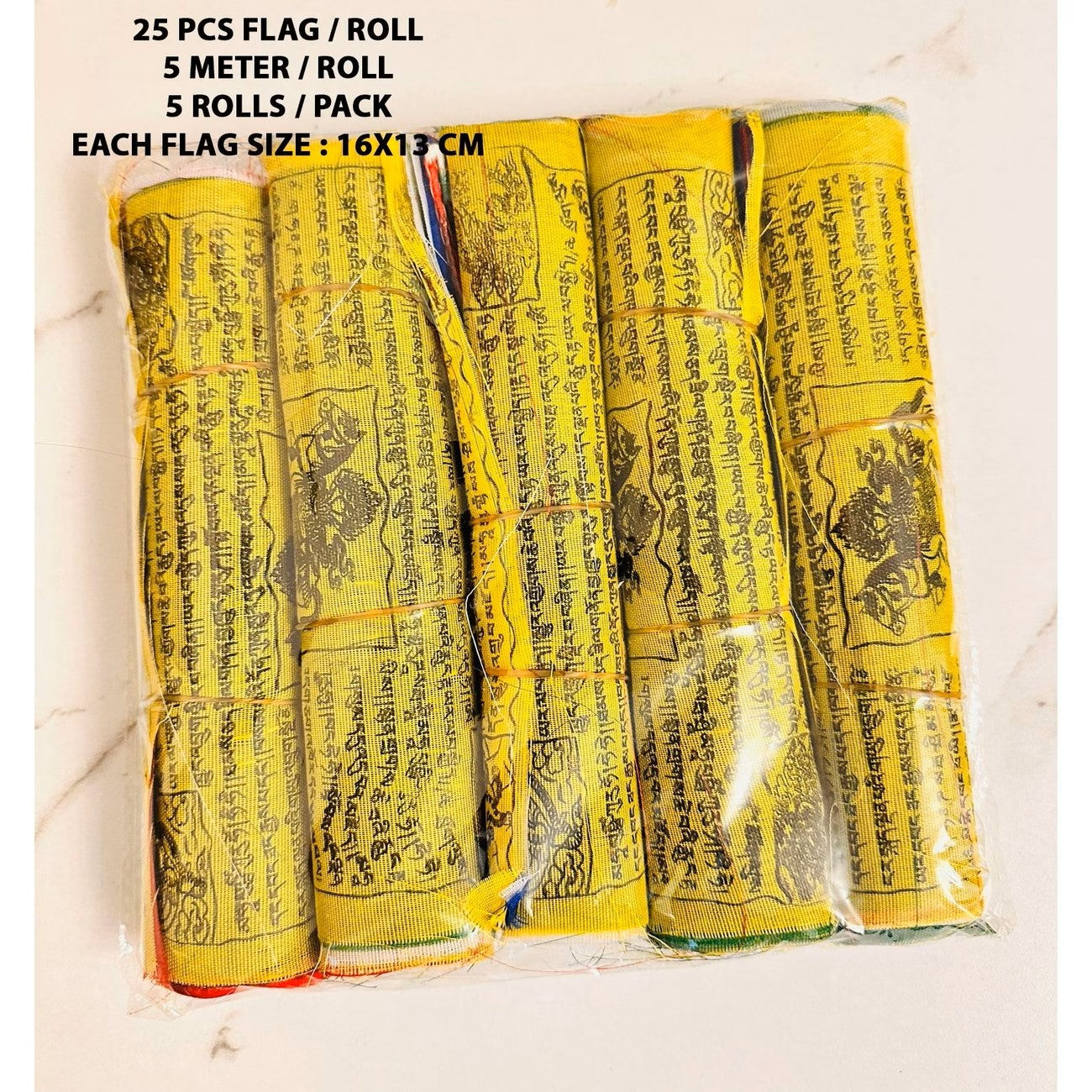 Tibetan Prayer Flags Prosperity Happiness,5 Roll Pack (2 & 5 Meter Each Roll)