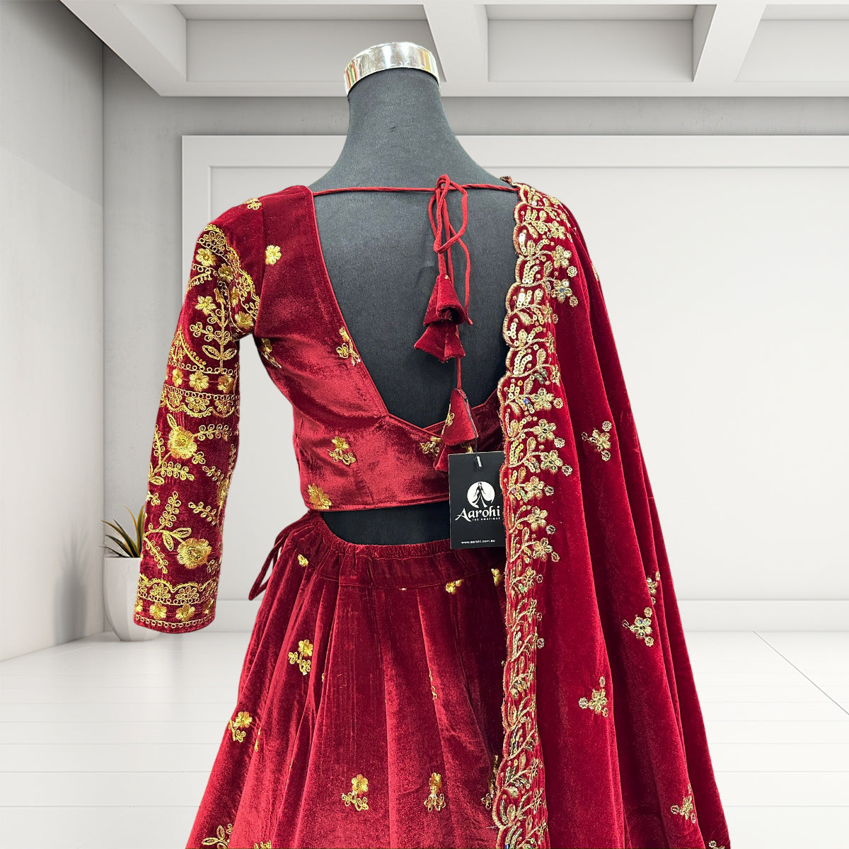 Bridal Lehenga Choli Set Golden-Maroon
