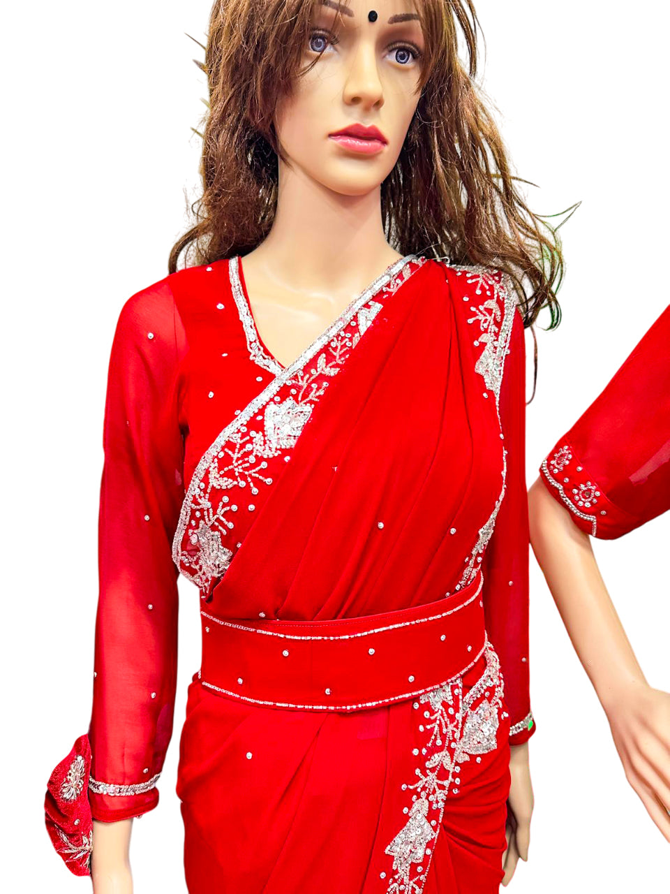Hand Work Boutique Saree-Gn-Red