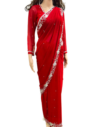 Hand Work Boutique Saree-Gn-Red