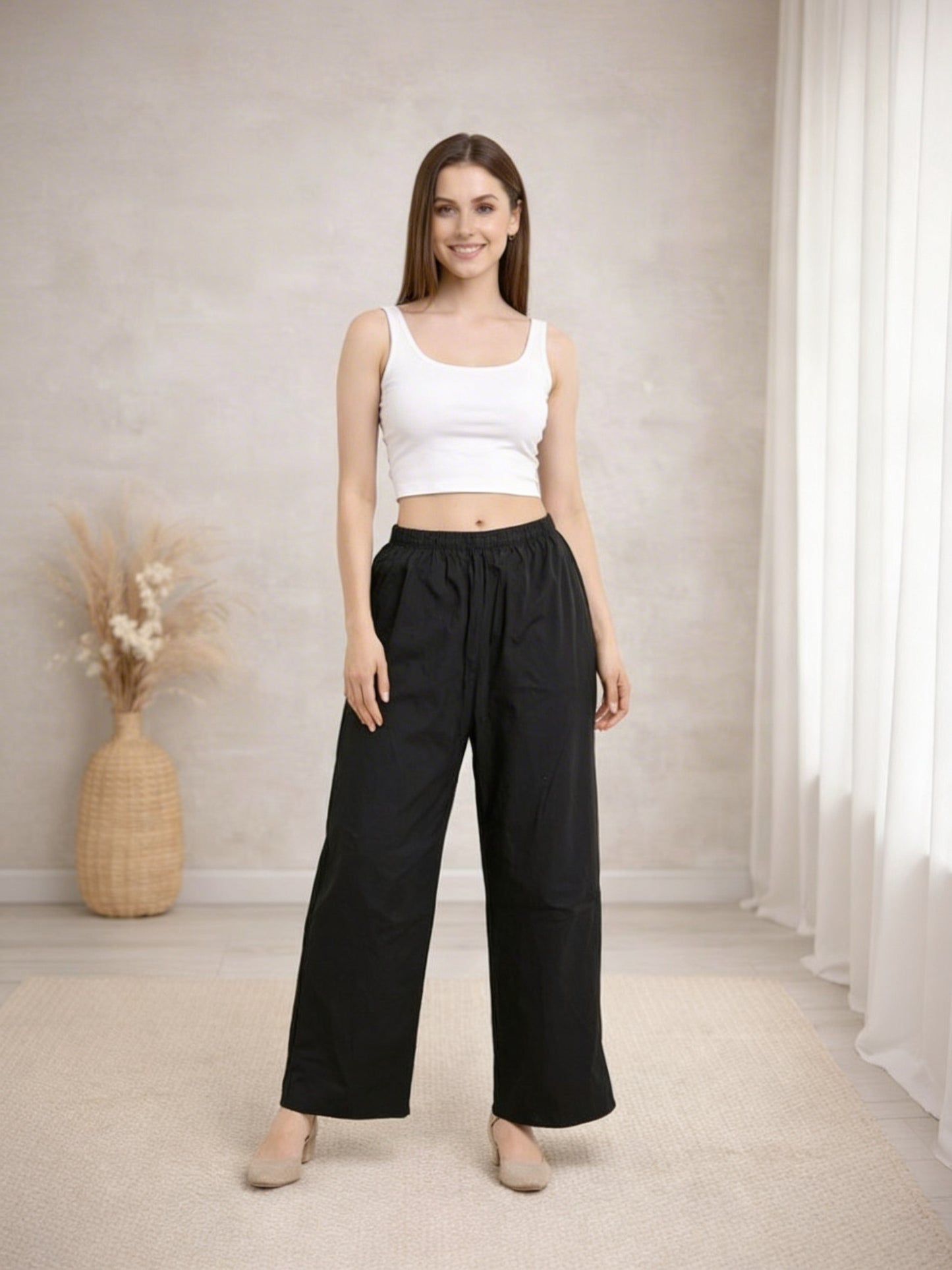 Palazzo Pants Wear with Crop, Kurta, T-shirt Tops Black