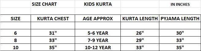 Kids Kurta Pyjama Size 6-10