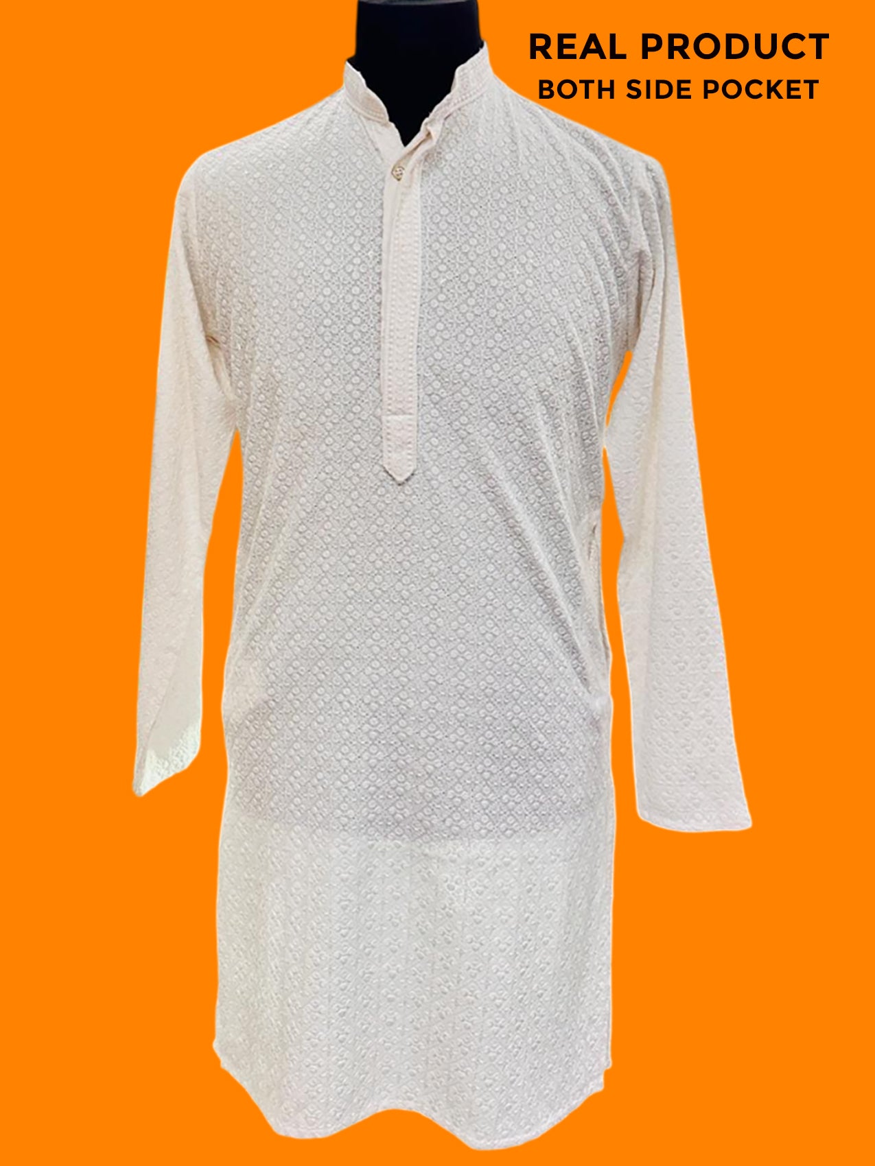 Premium Chikan Kari Kurta White L-2XL