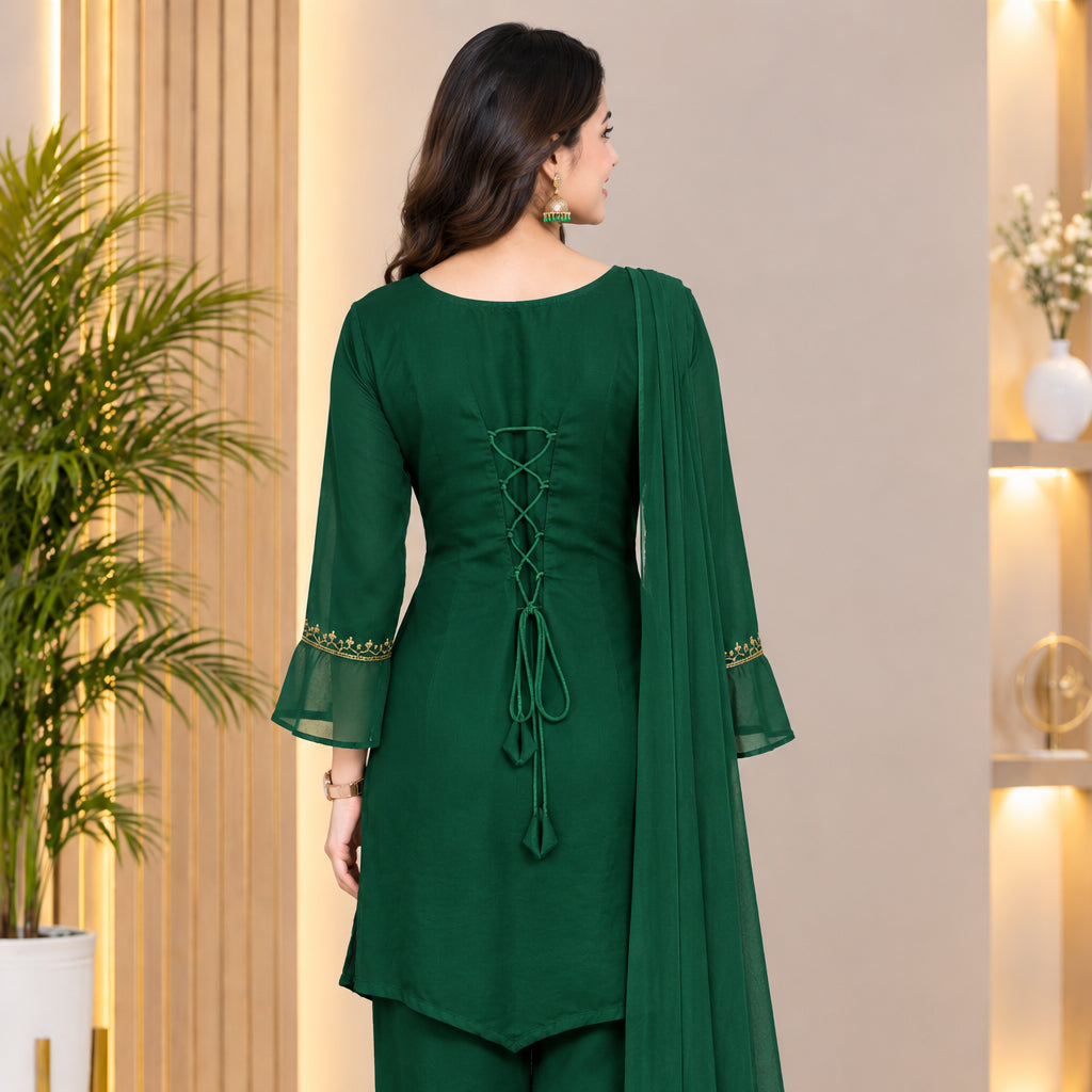 Embroidery Light Weight 90s Kurthi Set 34-38 Dark Green