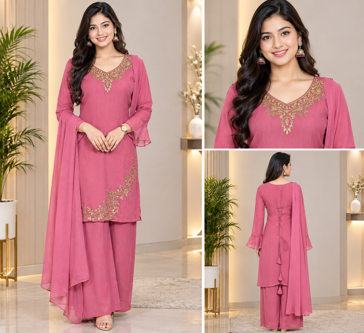 Embroidery 90s Kurthi Set 34-38 Dusty Rose