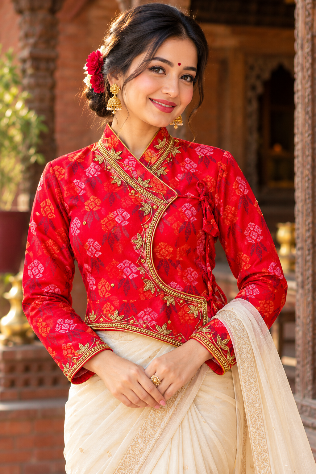 Nepali Dhaka Chaubandi Choli 38-40 Red