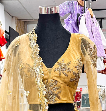 Golden-Moti Lehenga Choli-Short Length