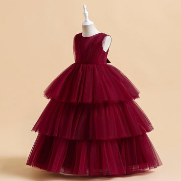 Girls Long Party Dress Maroon 120-170 cm