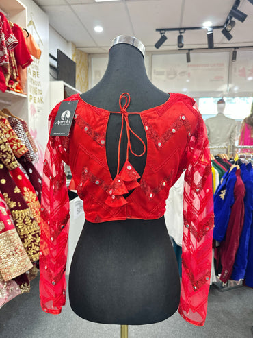 Party Wear Deep Cut Blouse Red