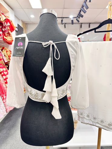 Hand Work White Saree Set-Gn