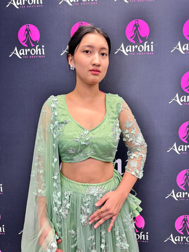Hand Work Short Length Lehenga Choli-Mint