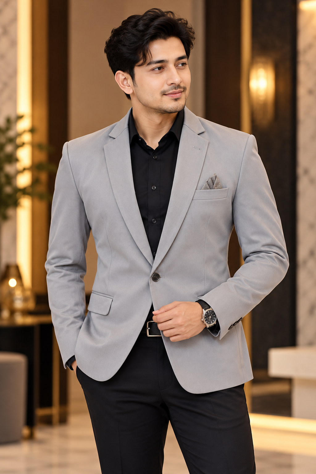Blazer Single Button with Hanky Size 40 (Large) Gray