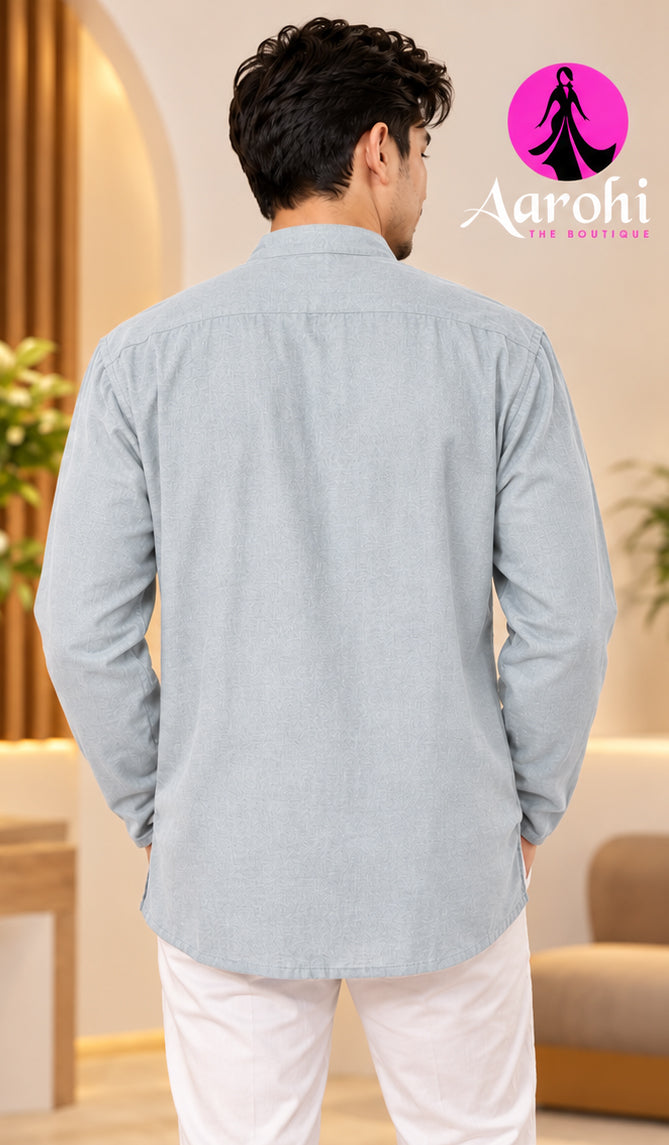 Unisex Nepalese Linen Kurta Small Silver