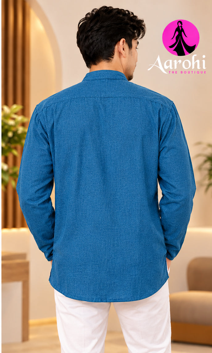 Unisex Nepalese Linen Kurta Small Sky Blue