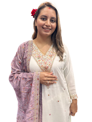 Chinon Kurta Suit Off White