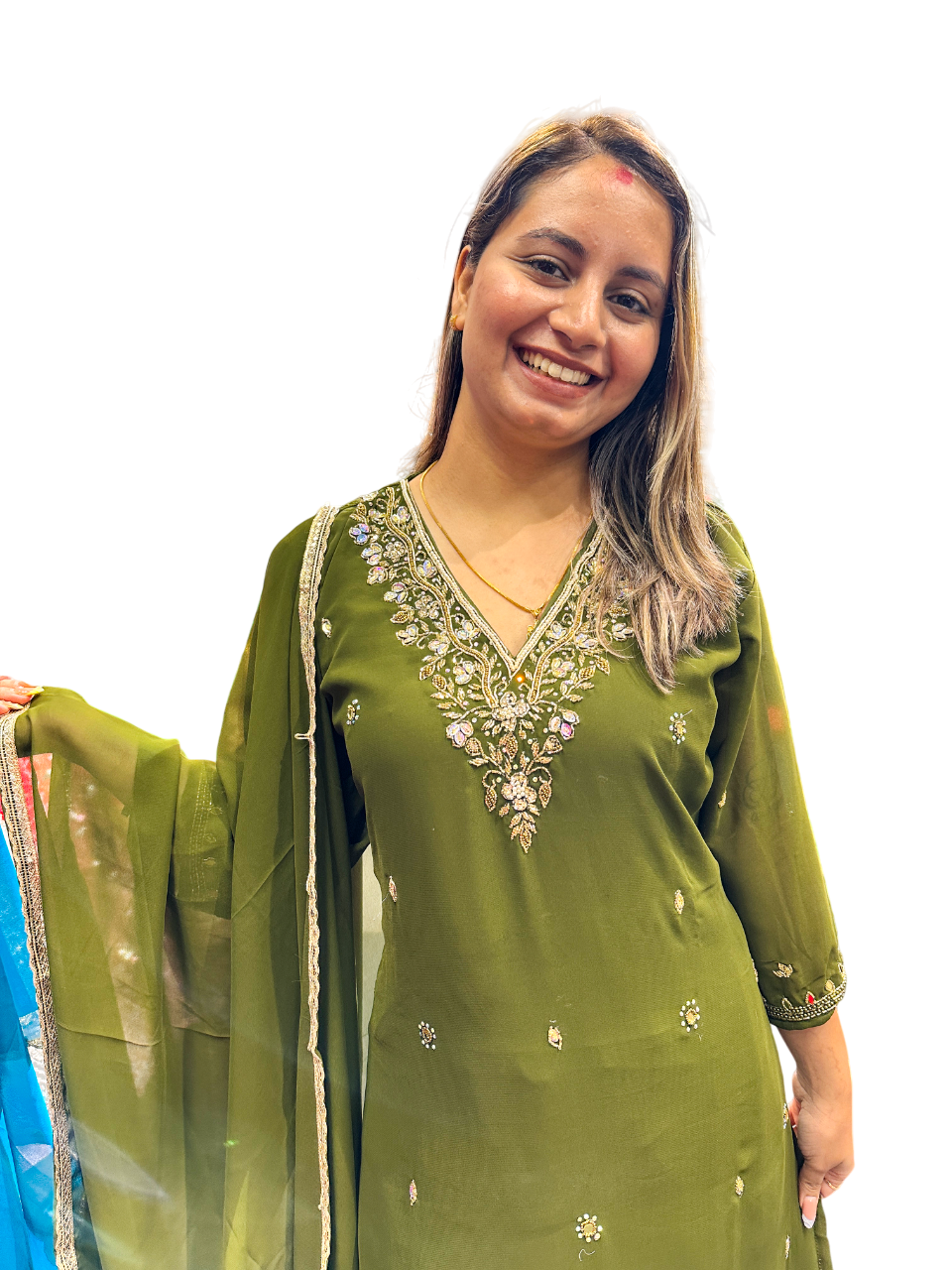 Party Wear Hand Work Kurta Suit Green