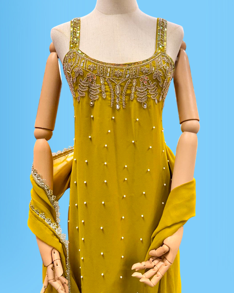 Designer Party Wear Sleeveless Palazzo Suit Parrot