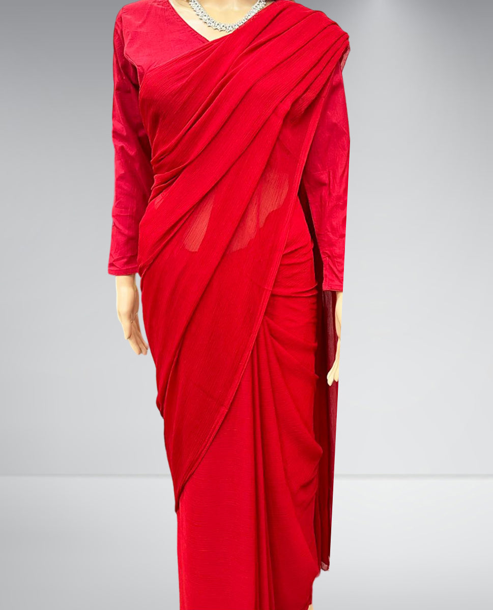 Plain Red Saree Chiffon