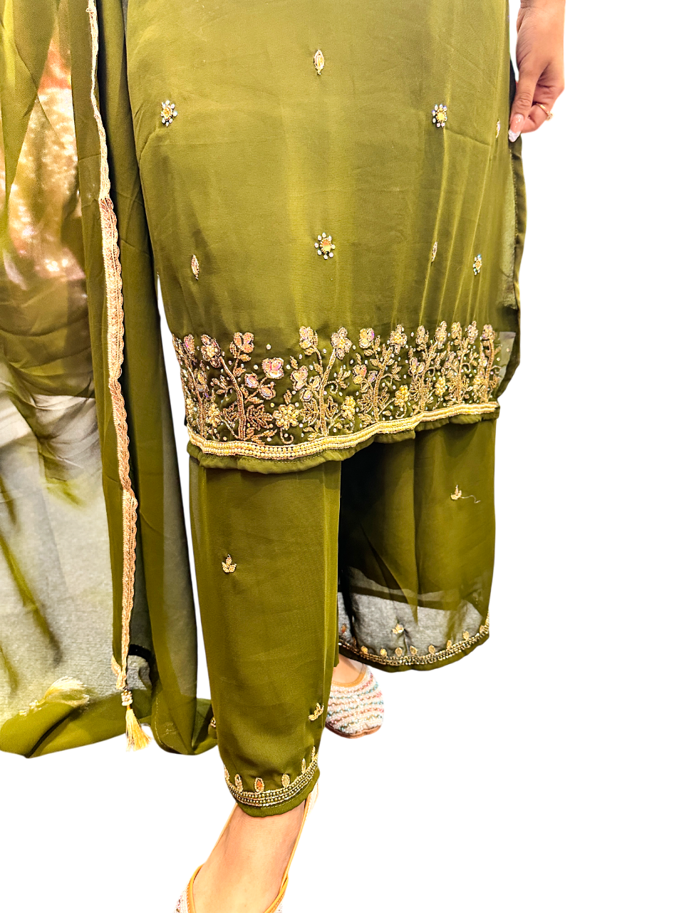 Party Wear Hand Work Kurta Suit Green