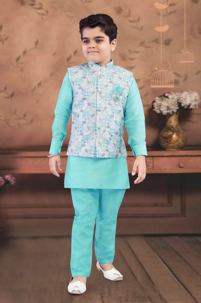 Boys Kurta-Pyjama with Coat Set