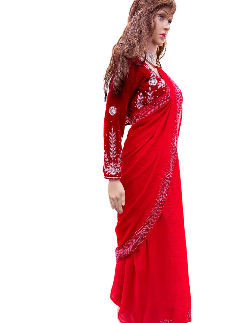 Red Chiffon Saree