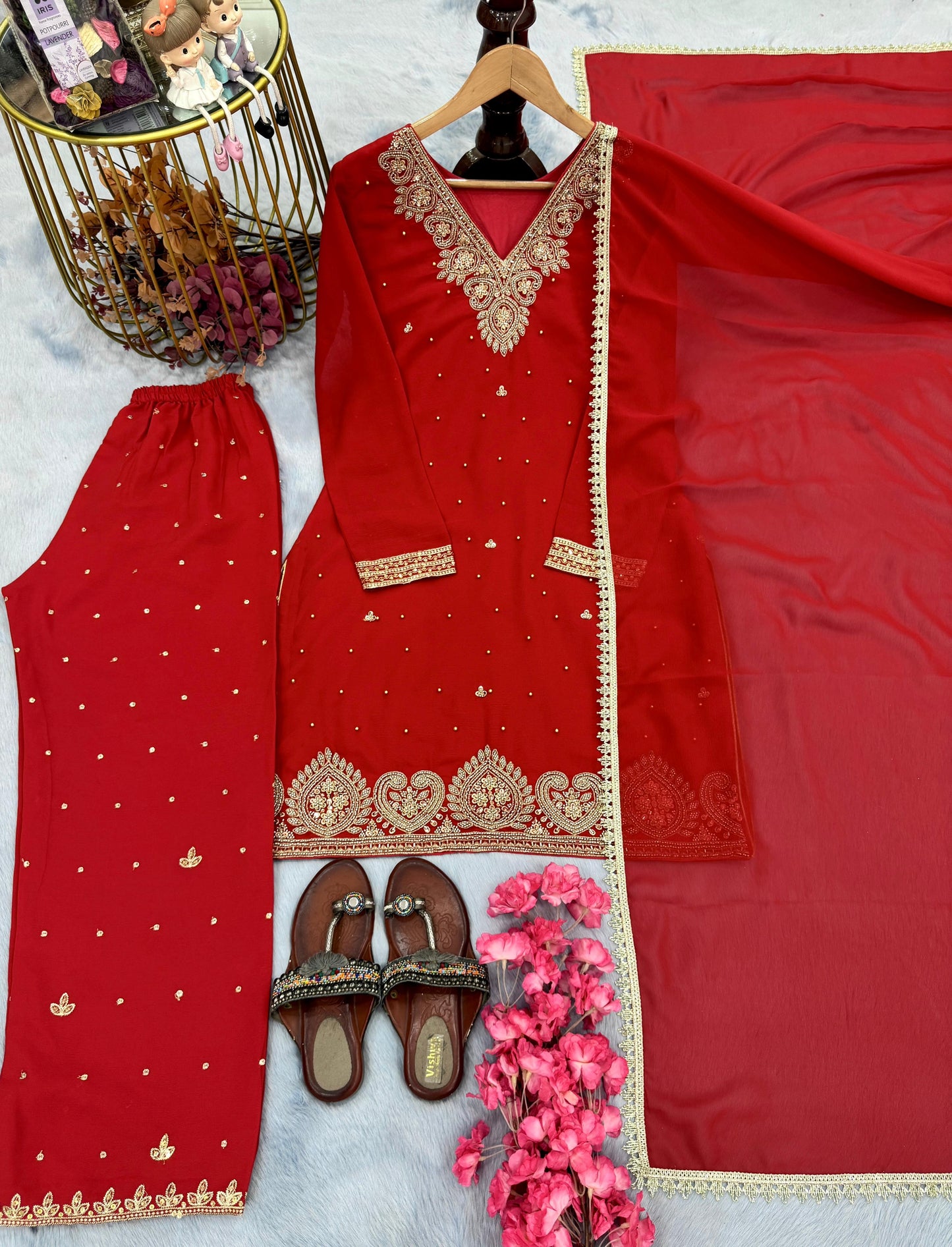 Heavy Georgette Handwork Kurtha Suit