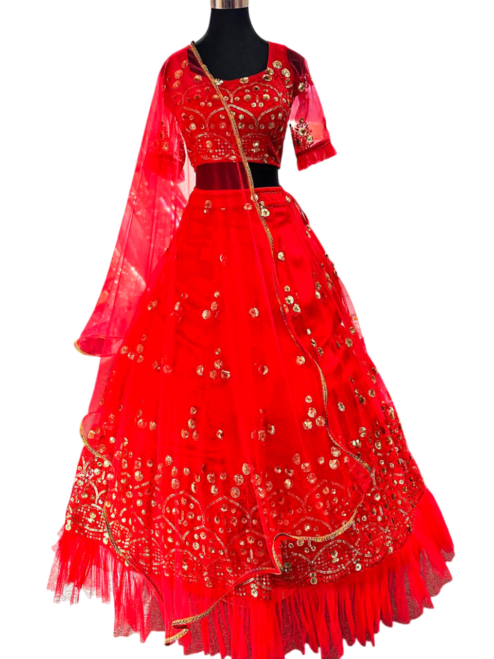 Lehenga Choli-Red with Golden Work