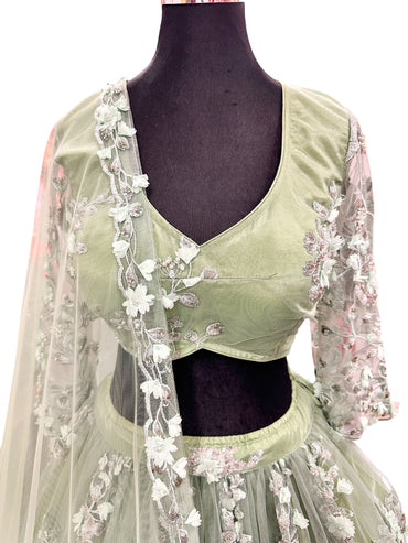 Hand Work Short Length Lehenga Choli-Mint