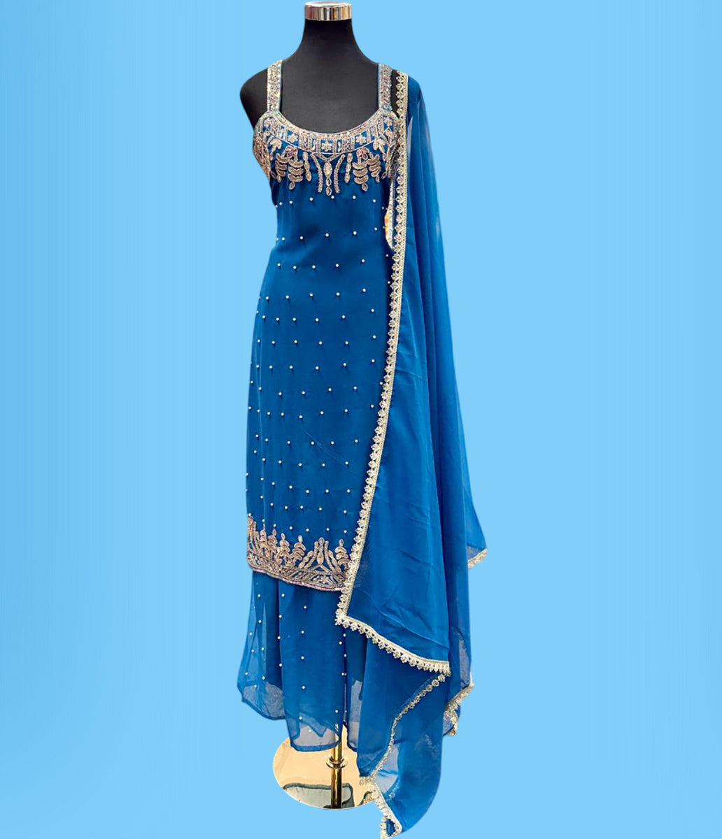 Designer Party Wear Sleeveless Palazzo Suit Medium (38) | 3 Colors
