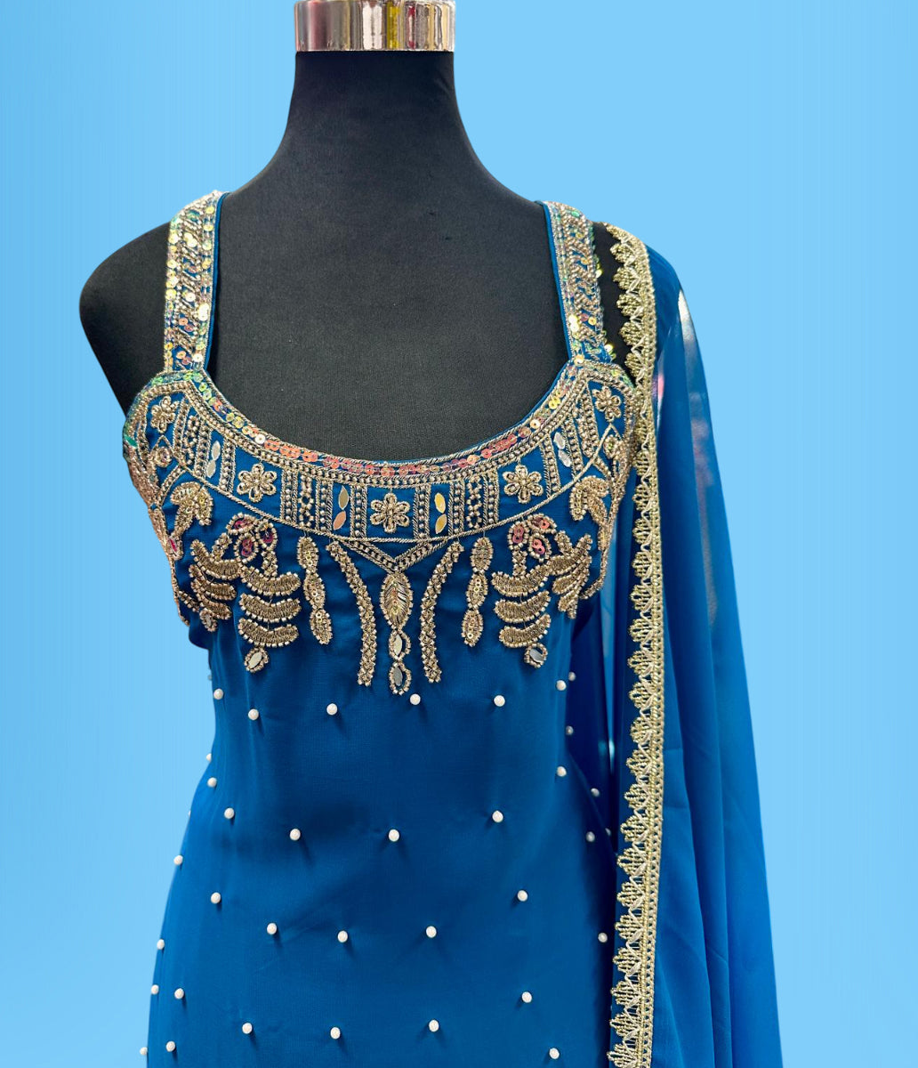 Designer Party Wear Sleeveless Palazzo Suit Medium (38) | 3 Colors