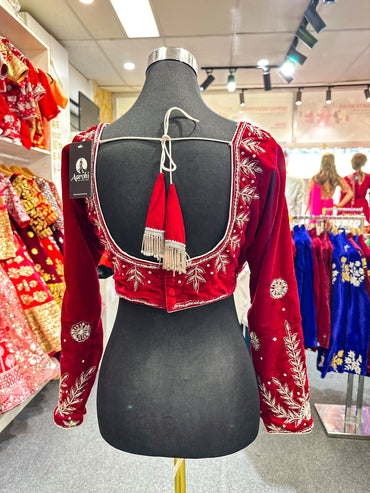 Velvet Full Handwork Blouse-Maroon 40-42