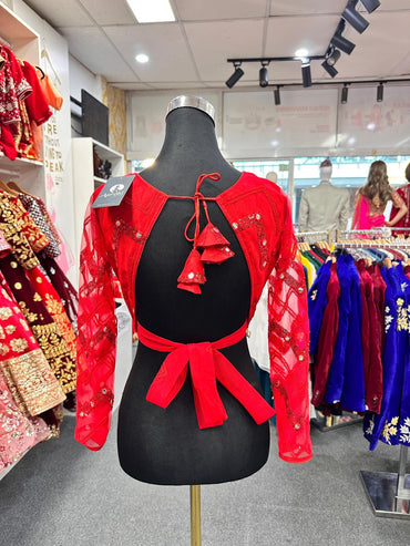 Party Wear Deep Cut Blouse Red