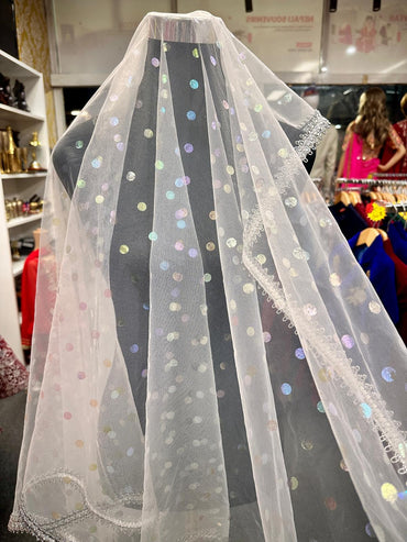 White Dupatta for Lehenga-Kurtha