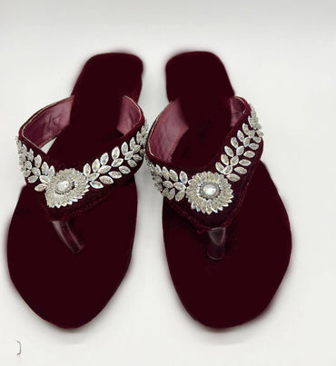 Nepali Handmade Embroidered Velvet Slipper Festival, Party and Temple wear Size 38