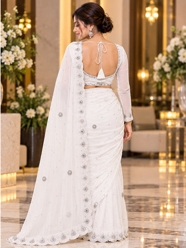 Hand Work White Saree Set Gn-1