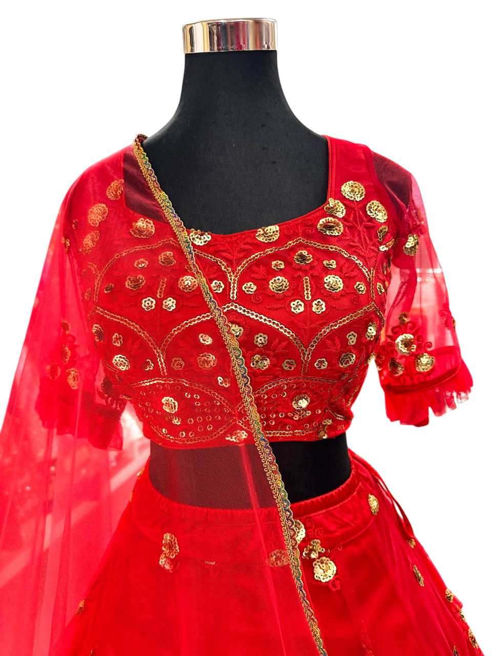 Lehenga Choli-Red with Golden Work