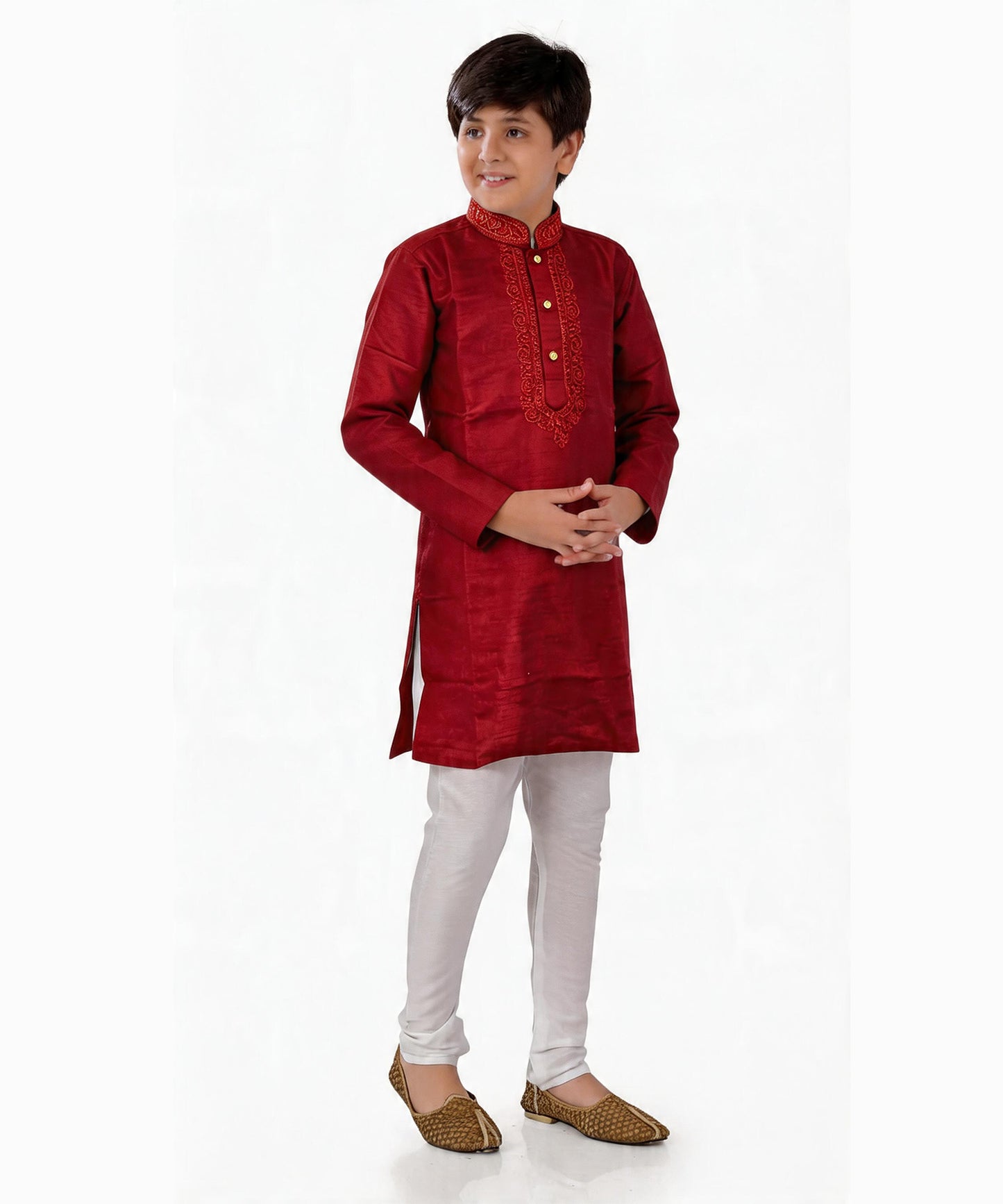 Kids Kurta Pyjama-Maroon Red