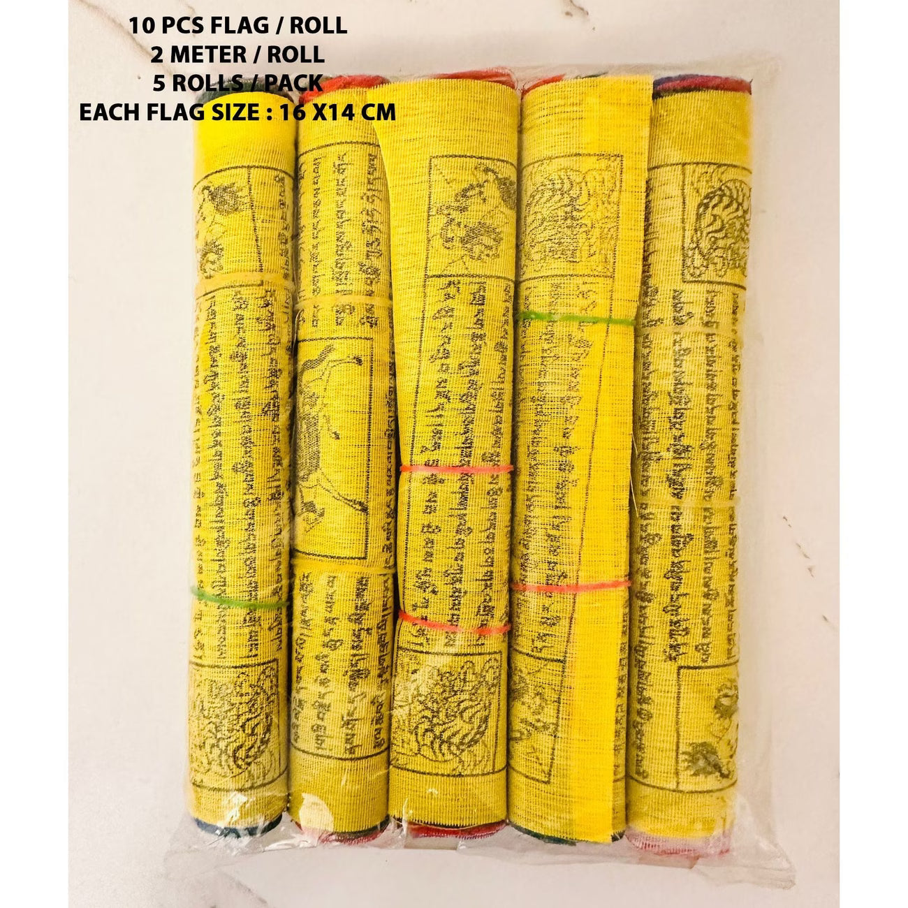 Tibetan Prayer Flags Prosperity Happiness,5 Roll Pack (2 & 5 Meter Each Roll)