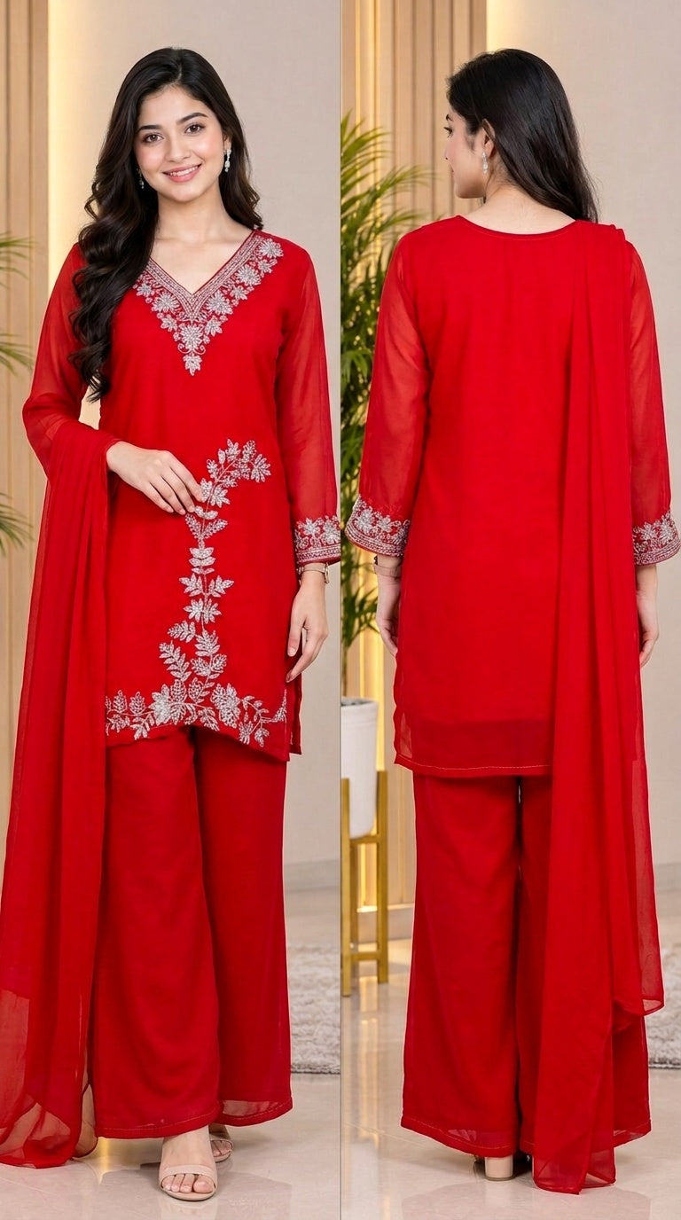 Boutique Embroidery 90s Kurthi Set 34-38 Red