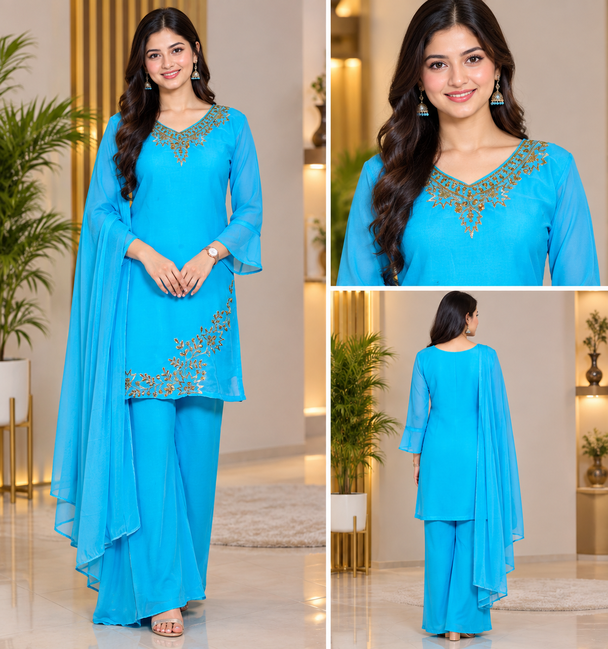 Golden Embroidery 90s Kurthi Set Size 34-38 | 2 Colors