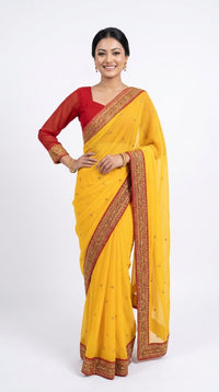 Premium SabyaSachi Saree Set Yellow Red
