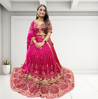 Bridal Hand Work Lehenga Choli-Pink