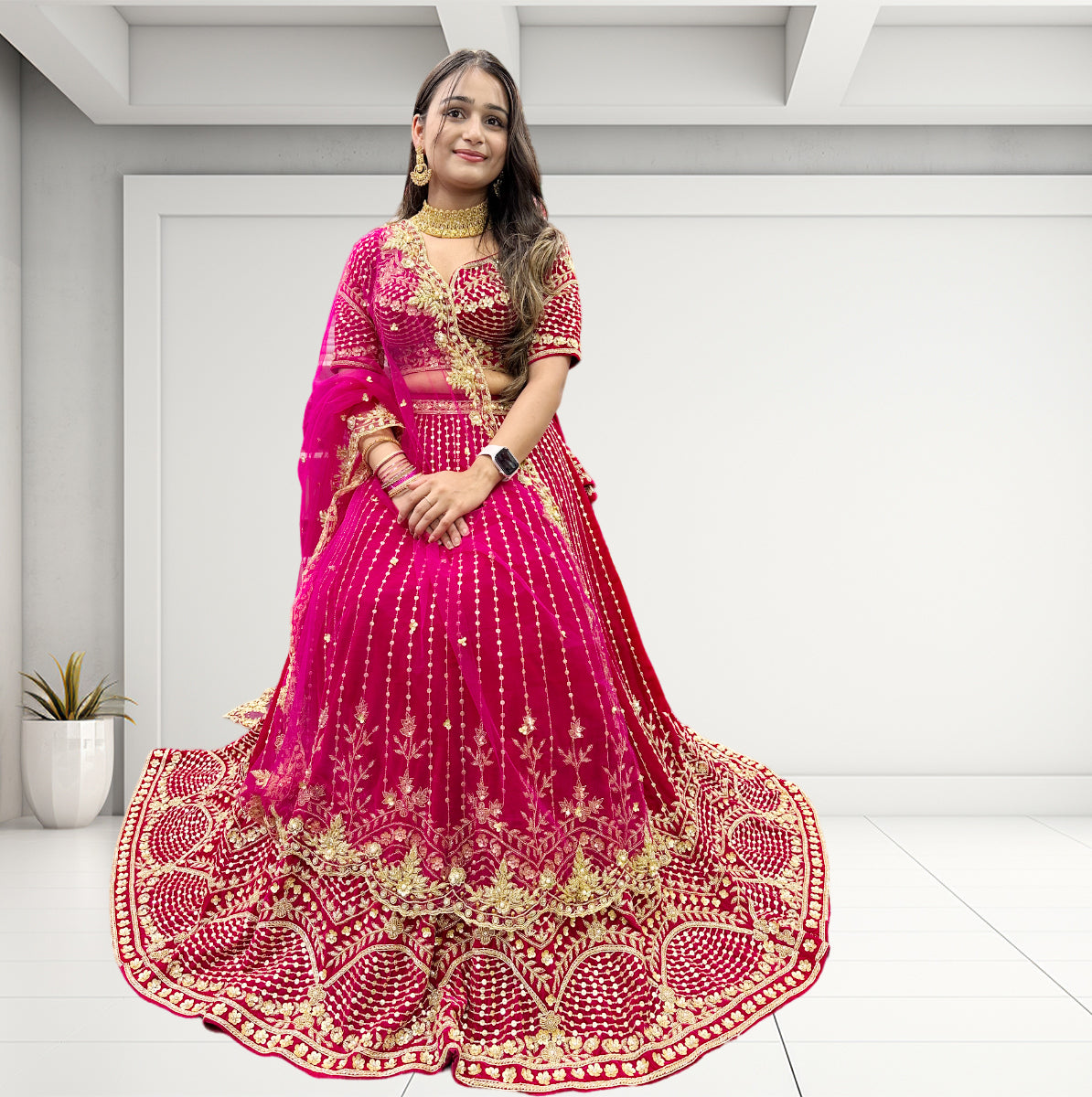 Bridal Hand Work Lehenga Choli-Pink