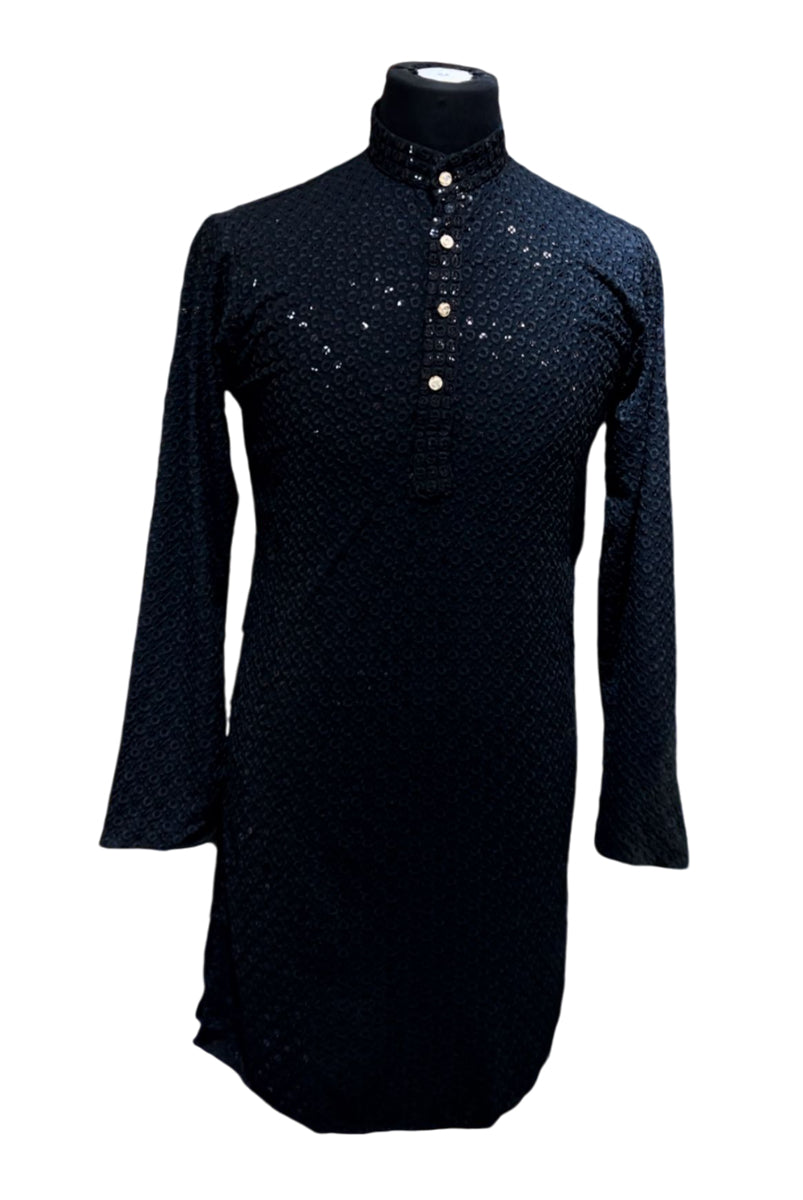 Chikan Kari Kurta Black