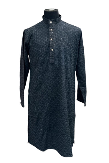 Chikan Kari Kurta Black