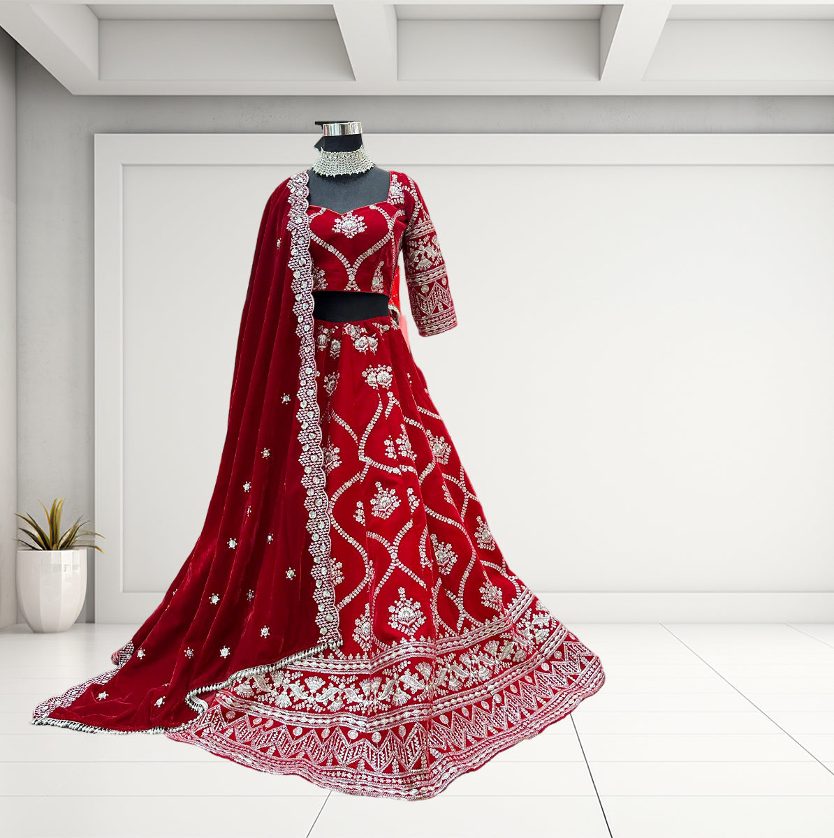 Velvet Bridal Silver-Red