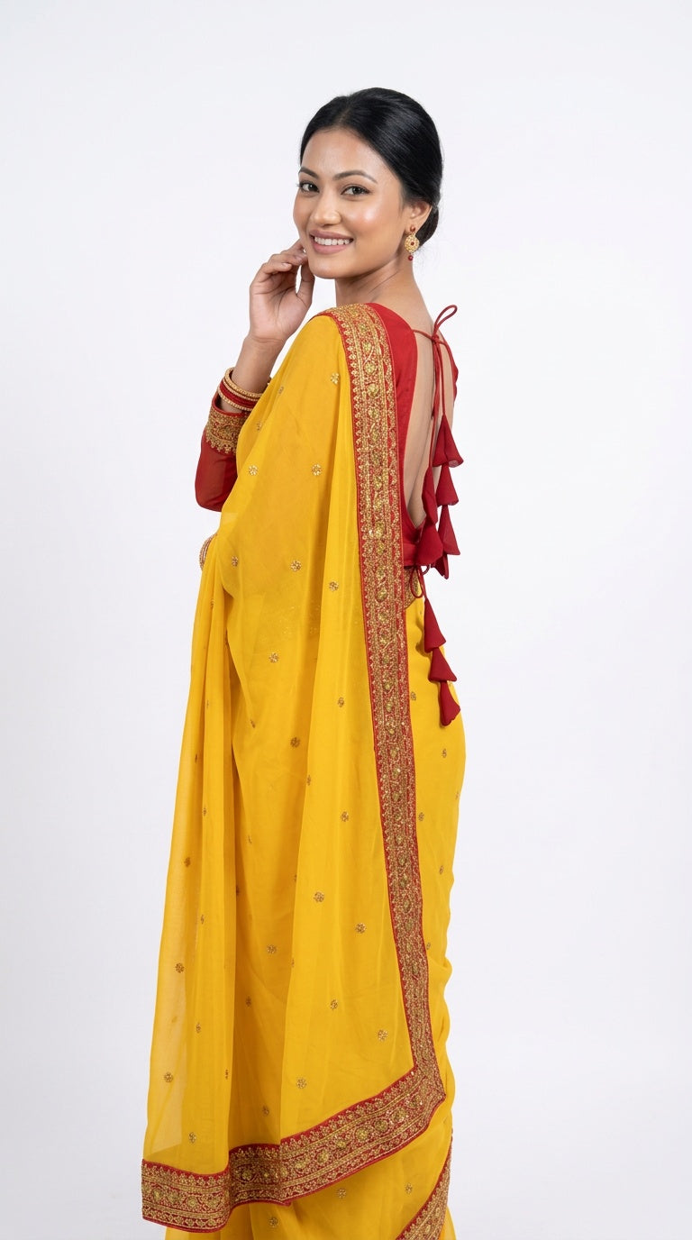 Premium SabyaSachi Saree Set Yellow Red