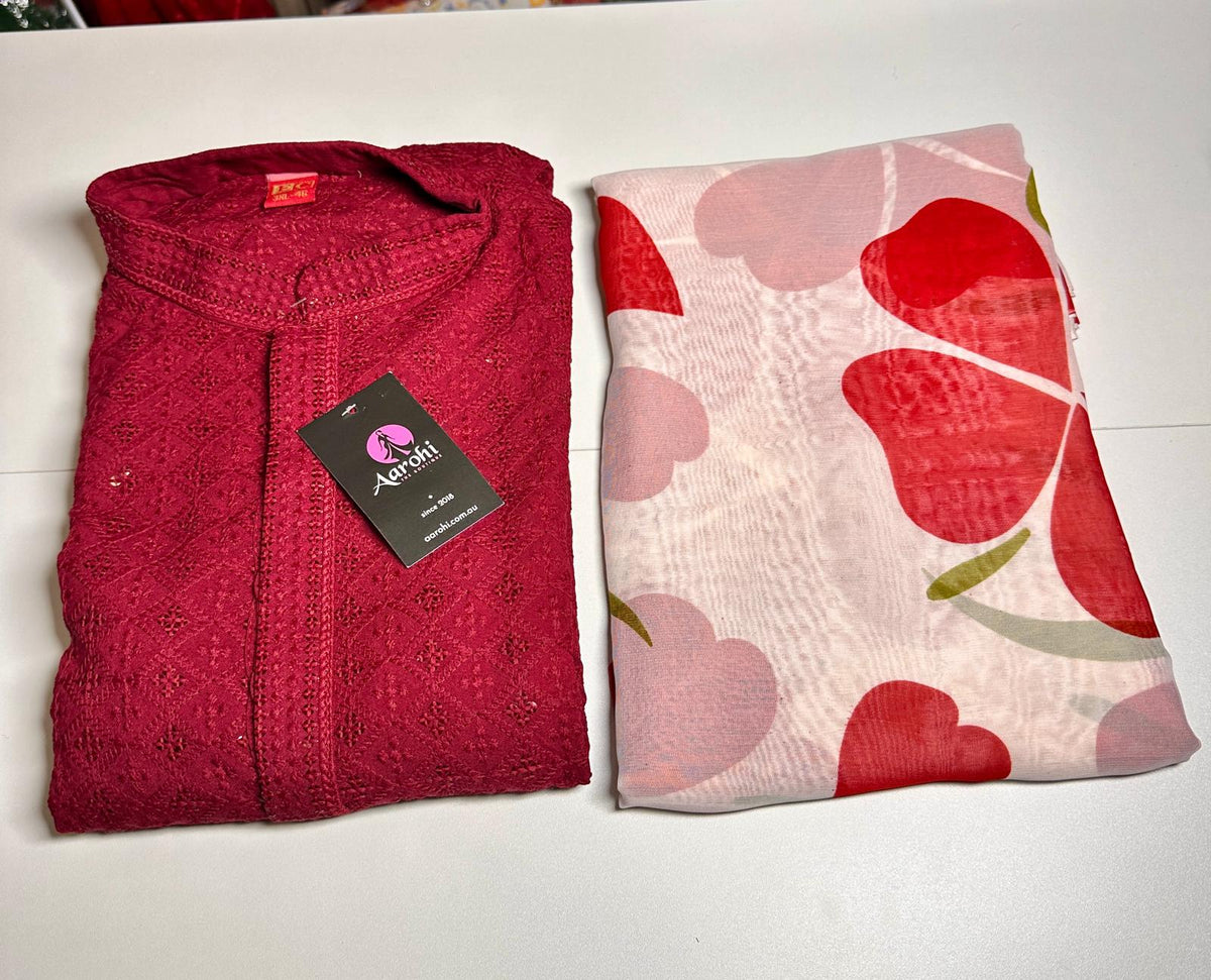 Couple Matching Saree-Kurta Red