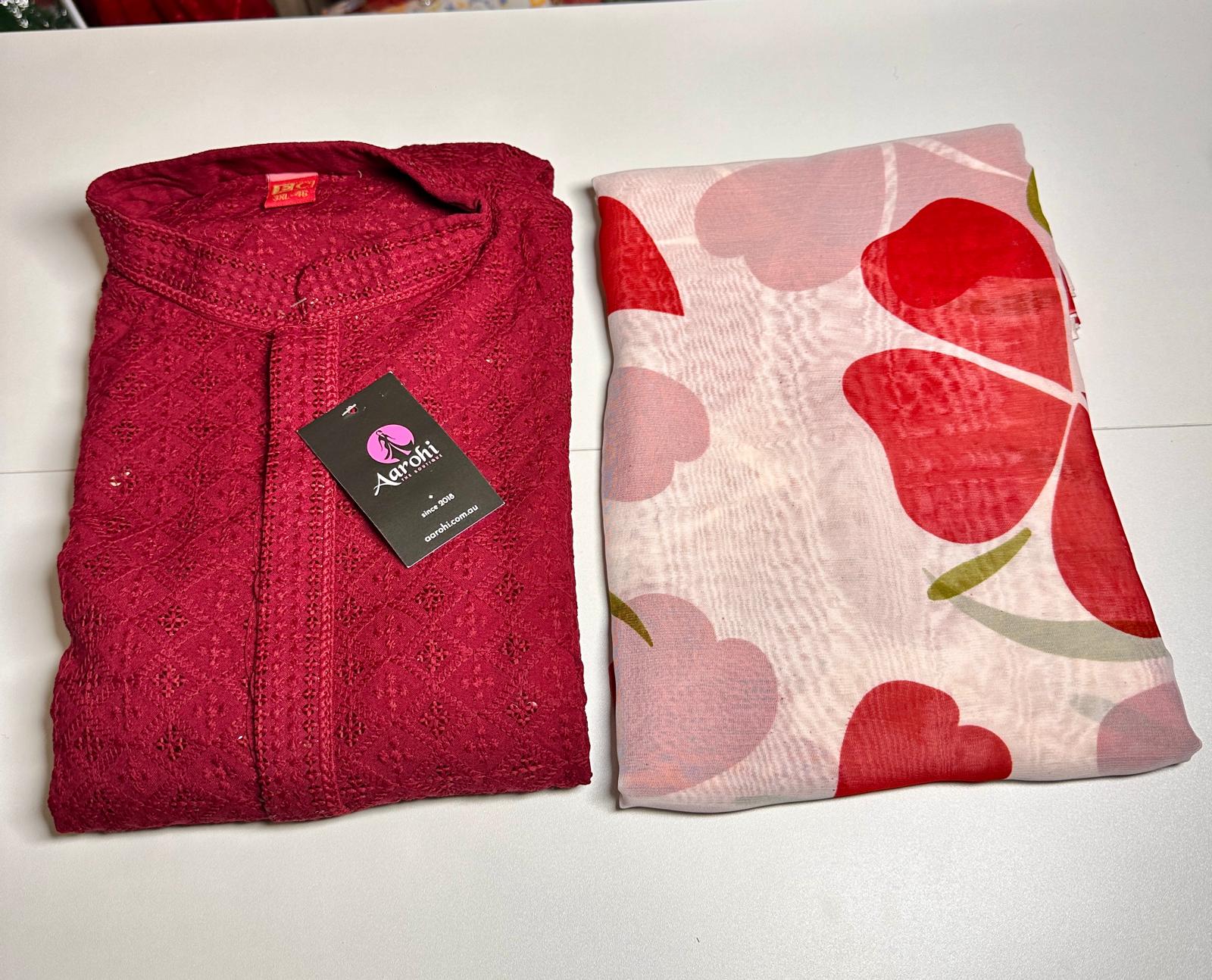 Couple Matching Saree-Kurta Red